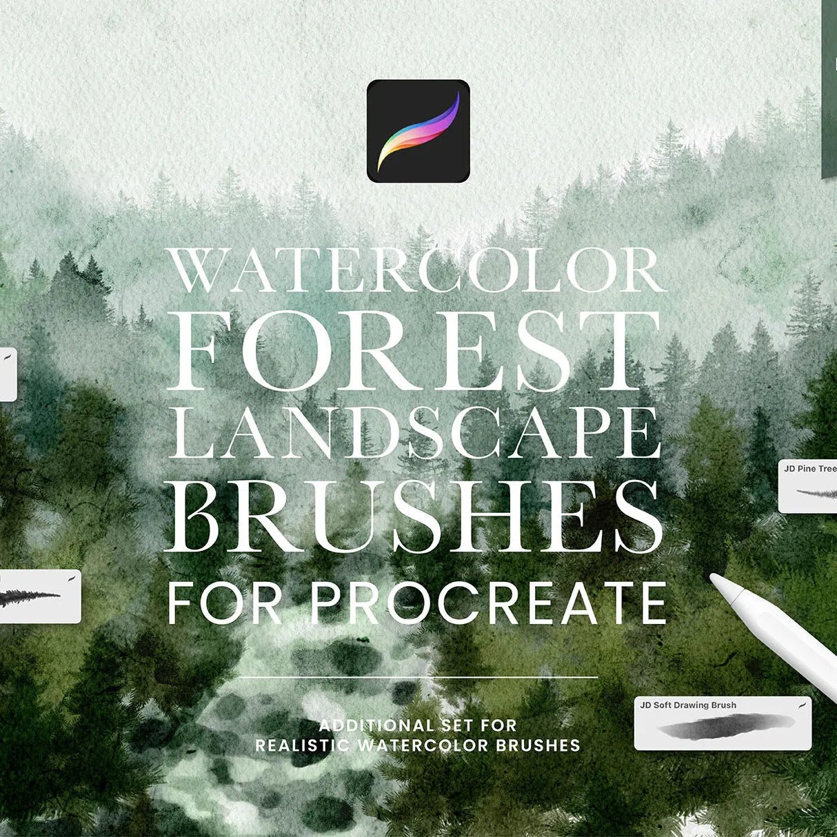 Watercolor Forest Landscape Brushes for Procreate by Julia Dreams