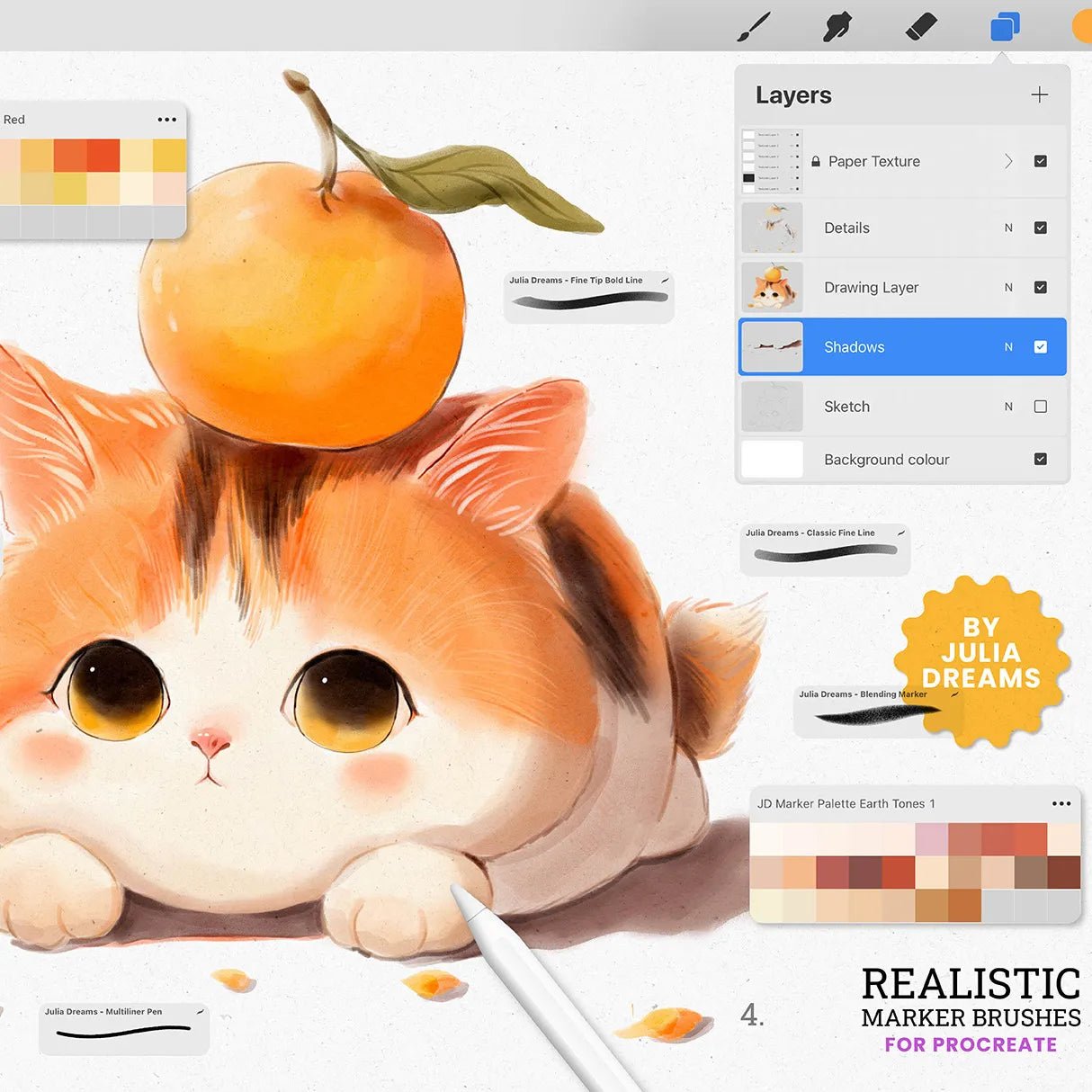 Realistische markeerpenselen voor Procreate door Julia Dreams